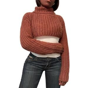 Tic Toc Burgundy Cropped Turtleneck Sweater, Small